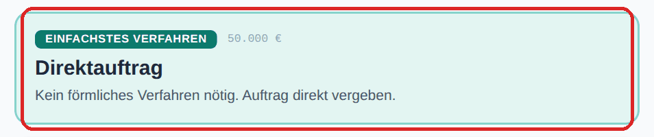 Ergebnis im Vergabe-Assistent: Direktauftrag